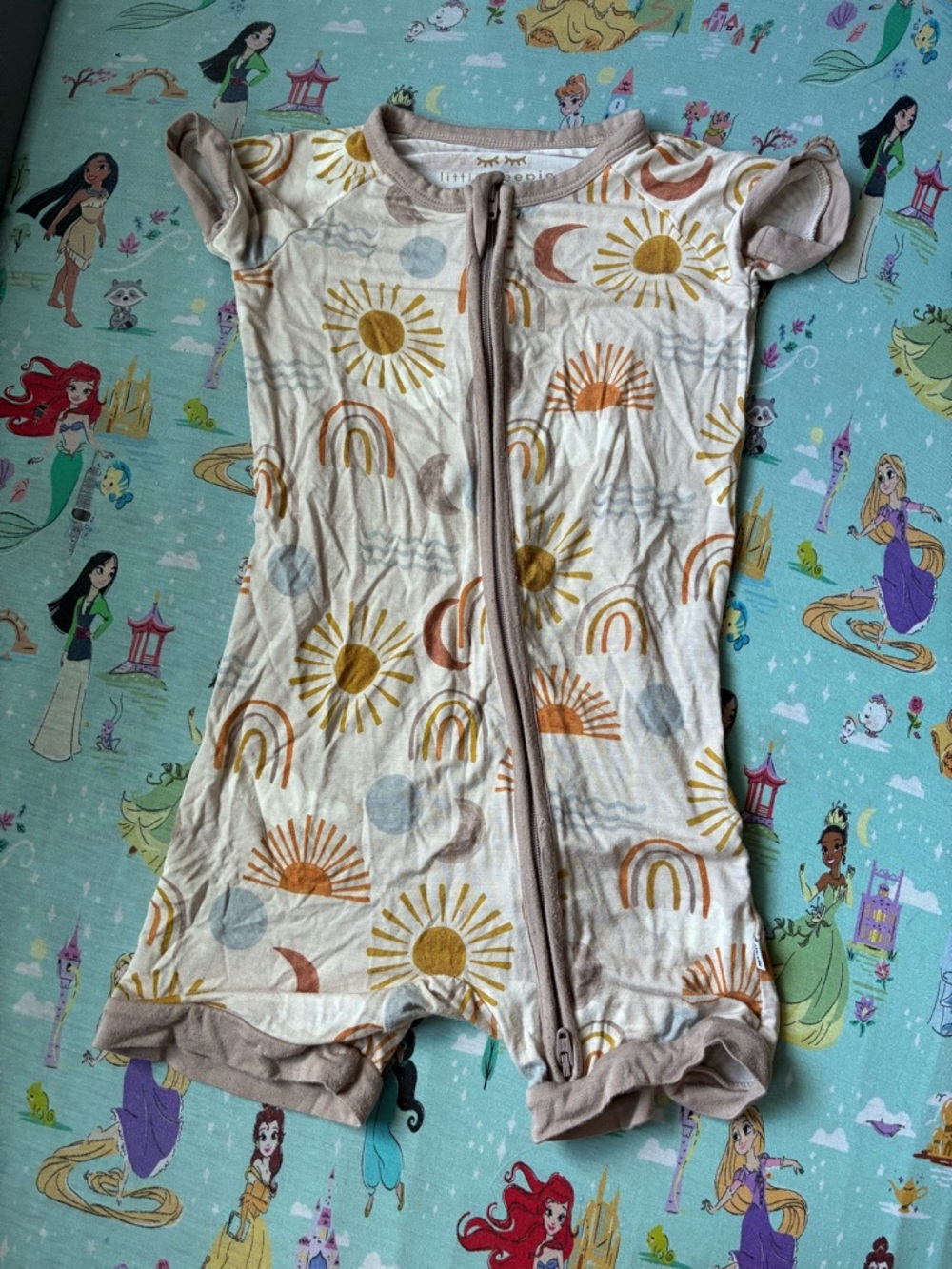 Little Sleepies Cream One-Piece Shortie with Sun, Rainbow & Moon Print